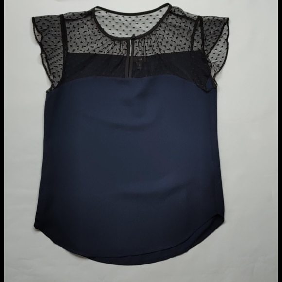 J Crew Navy Keyhole Blouse with Sheer Shoulders - Picture 1 of 4